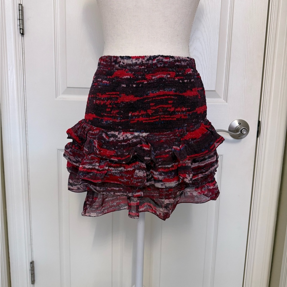 Isabel Marant Red and Black Ruffle Mini Skirt